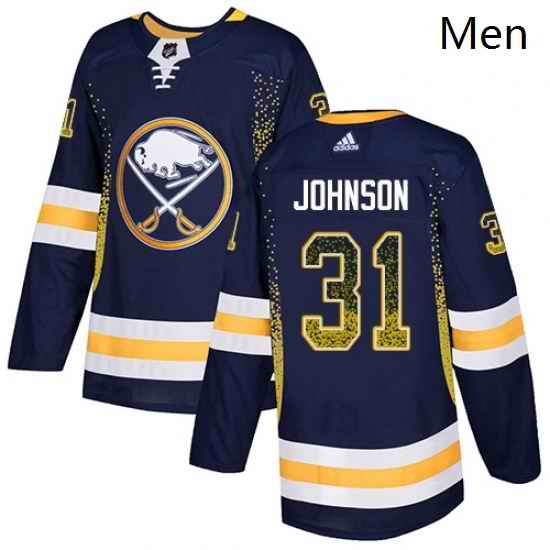 Mens Adidas Buffalo Sabres 31 Chad Johnson Authentic Navy Blue Drift Fashion NHL Jersey